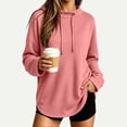 thumbnail image 2 of Women's Oversized Drawstring Hoodies Mock Neck Long Sleeve Curved Hem Pullover Soft Lightweight Tunic Sweatshirt Fall Fashion Tops Red, 2 of 9