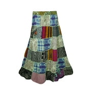 Mogul Womens Indian Vintage Ethnic Patchwork Long Skirt Printed A-Line Gujarati Dori Gypsy Hippie Boho Chic Skirts