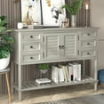 thumbnail image 2 of Narrow Console Table with 6 Drawers & 2 Shutter Doors & Bottom Shelf, Modern Solid Wood Accent Sideboard Buffet Storage Cabinet with Elegant Legs and Metal Handles Living Room Sofa Side Table Greige, 2 of 7