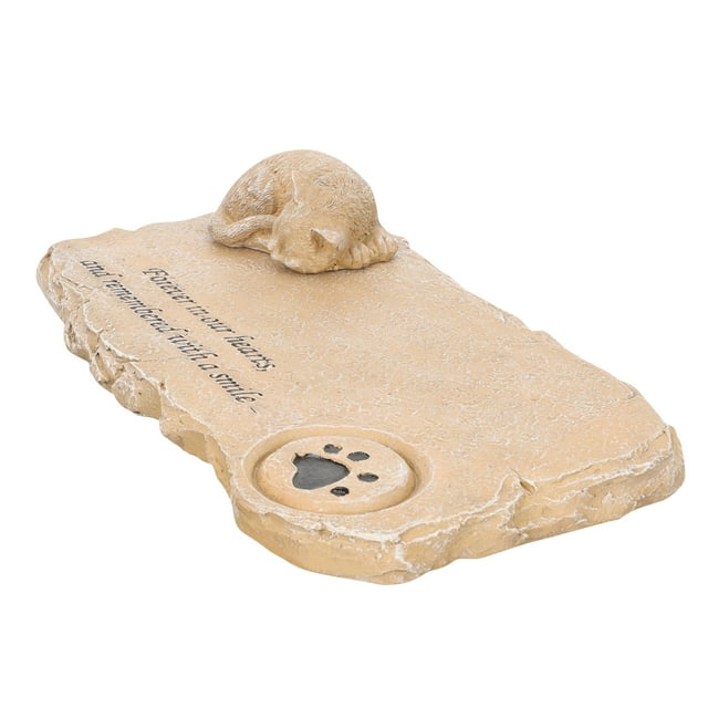 RUNROTOO Durable Light Brown Resin Cat Memorial Plaque for Outdoors and Decor Kitten .5 x 7.5 Inches