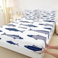 thumbnail image 5 of Manfei Cartoon Sardine King Sheets, Rustic Fish Bedding, Navy White, 4-Piece, 1 Flat Sheet, 1 Fitted Sheet and 2 Pillowcases, 5 of 6