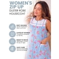 thumbnail image 2 of Casual Nights Women's Sleeveless Seersucker Zip Front Housecoat, Cotton & Polyester Blend Duster with 2 Pockets, 40 Inch Length, Blue Floral 4X, 2 of 6