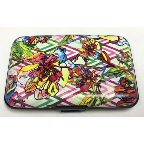 Chevron Floral Flowers RFID Secure Theft Protection Credit Card Armored Wallet