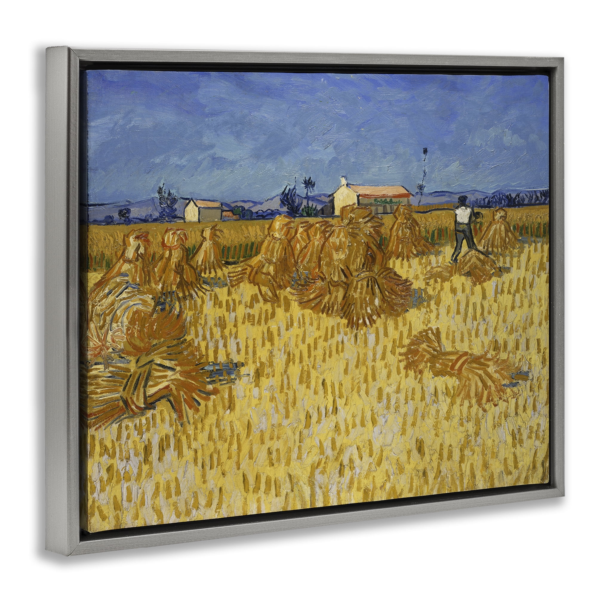 Stupell Industries Van Gogh Corn Harvest Landscape & Nature Painting Gray Floater Framed Canvas Art Print Wall Art, 21 x 17