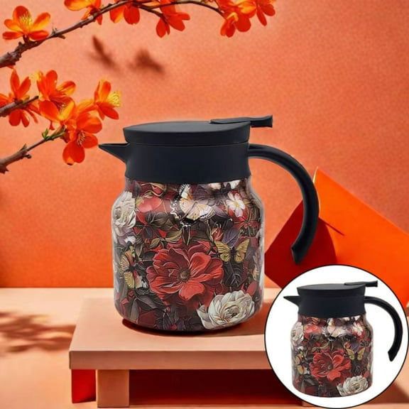 Water Bottle,Tea Pot Vintage Floral Pattern Tea Pot– In Infuser Insulated Tea Pot Stainless Thermal Carafe With Lid For Hot Drinks
