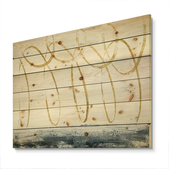 Designart 'Abstract Gold Geometrical Shape' Modern Transitional Print on Natural Pine Wood