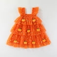 thumbnail image 5 of Likimi Kids Toddler Girls Hallowmas Dress With Lace Flutter Sleeve Square Neck Halloween Pumpkin For Party Fashionable Dresses Size 3-4 Years, 5 of 9