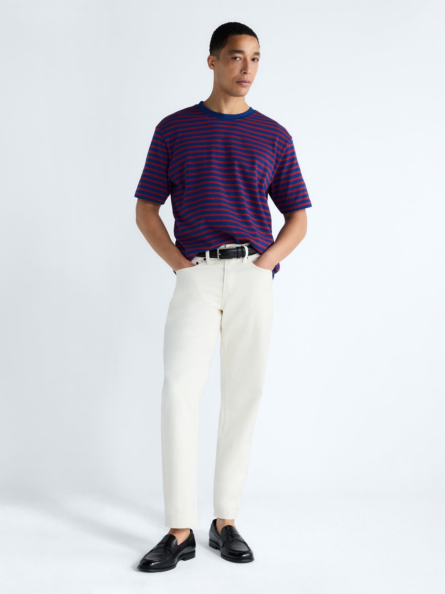 Free Assembly Striped Relaxed Heavyweight Tee with Short Sleeves, Sizes XS-3XL