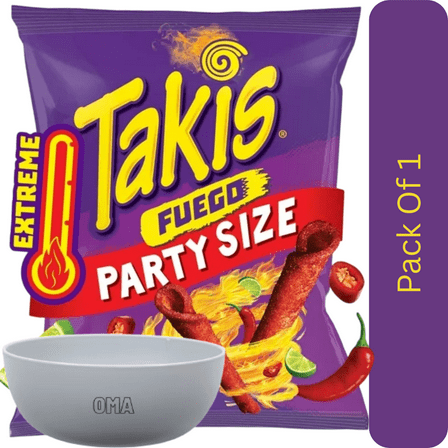 Takis Fuego Rolled Tortilla Chips, Hot Chili Pepper & Lime, Party Size 24.7 oz-With Olive White Bowl By OMA