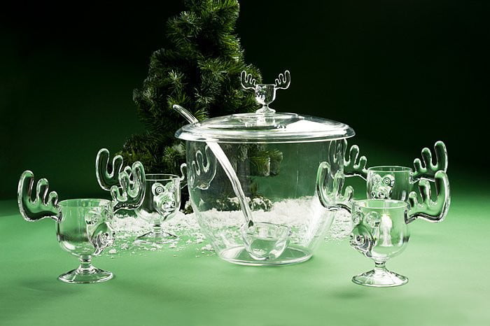 Christmas Vacation Glass Moose Mug Punch Bowl Set w/ Set of 8 Moose Mugs