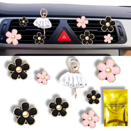 Cute Car Accessories Aesthetic - Car Decorations Accessories for Women, Interior Cute Air Freshener Clips Vent Decor, Car Charm Flower Vent Clips Car Accessories (Pink Black)