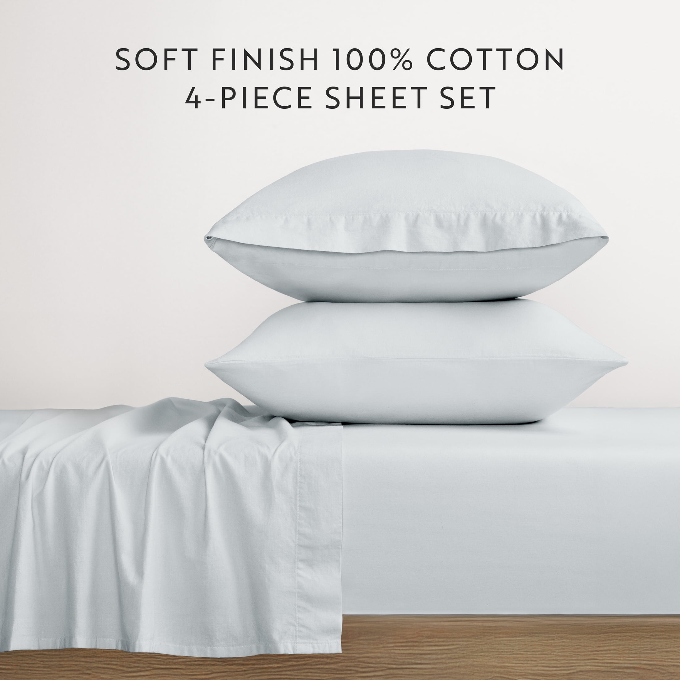 Noble Linens 4 Piece 100% Cotton Percale Sheet Set in Blue Mist, King
