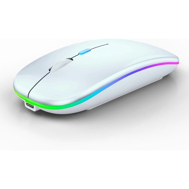 WREANU Wireless Bluetooth Rechargeable Laptop Mice with LED Lights Silent Slim Use(BT5.2 and 2.4G Portable USB) Dual Mode Computer for Laptop//Tablet//Computer/ (Black)