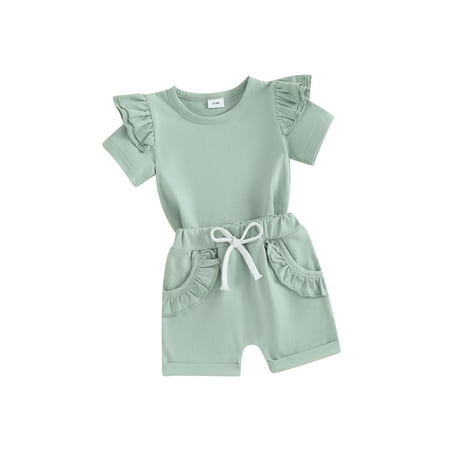 

Acuteok Baby Girls Shorts Set Short Sleeve Crew Neck T-shirt with Elastic Waist Shorts Summer 2-piece Outfit