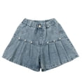thumbnail image 2 of LYMAYTER 5-14Y Girls Juniors Girls Summer Loose Fit Ruffled Edge Cute Denim Shorts, 2 of 8