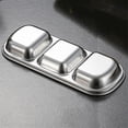 thumbnail image 3 of 6 Pcs Soy Sauce Dish Stainless Steel Divided Dip Bowls Korean 3 Compartment Sauce Plate Seasoning Dipping Condiment Tray for BBQ Vinegar Spice Salt Sugar Flavor Home Restaurant (Silver), 3 of 5