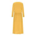 thumbnail image 3 of Lolmot Fall Dresses for Women Casual Waistband Long Sleeve Zipper V-Neck Dress Solid Color Fork Opening Maxi Dress, 3 of 4