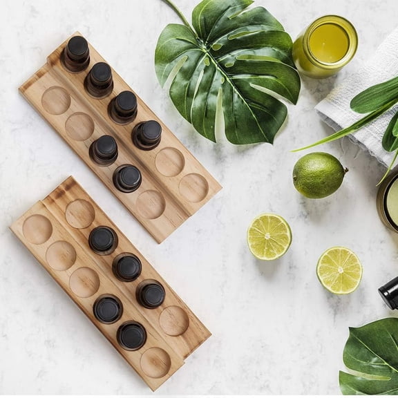 Essential Oil Storage Rack 2-Pack, 2‑Tier Wooden Display Stand Holds 5‑20ml Bottles, Nail Polish Organizer for Vanity, Countertop, Bathroom