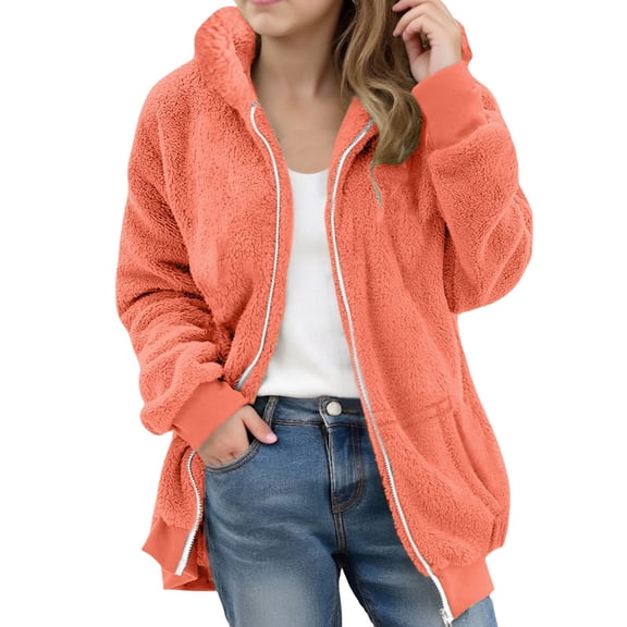 𝐏olar Fleece Jacket for Boys Girls Fall Winter Warm She𝐫pa 𝐋ining Outerwear Lightweight Hood𝐢e Teens Coats 5 14 Years