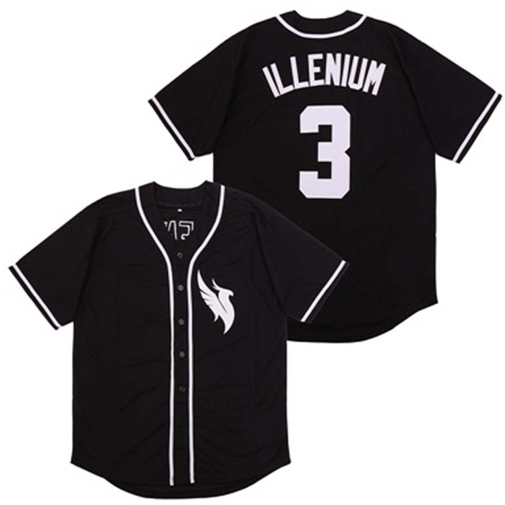 Custom Singer Illenium #3 Men's Baseball Jersey 90s 00S Hip Hop Button Down Shirt, Size: 3XL, Black