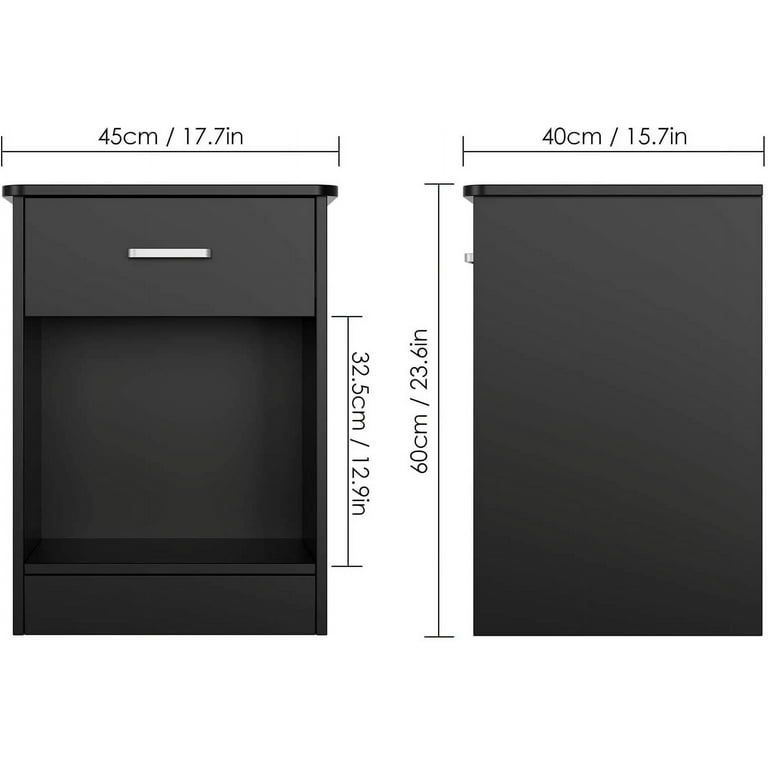 Homfa Nightstand with Drawer, Black, 2 Tier Small Bedroom Side