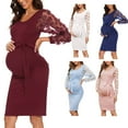 thumbnail image 6 of Baywell Maternity Midlength Dress Floral Mesh Bishop Long Sleeve Maternity Bodycon Dress Maternity Photoshoot Baby Shower Dress Pink XL, 6 of 6
