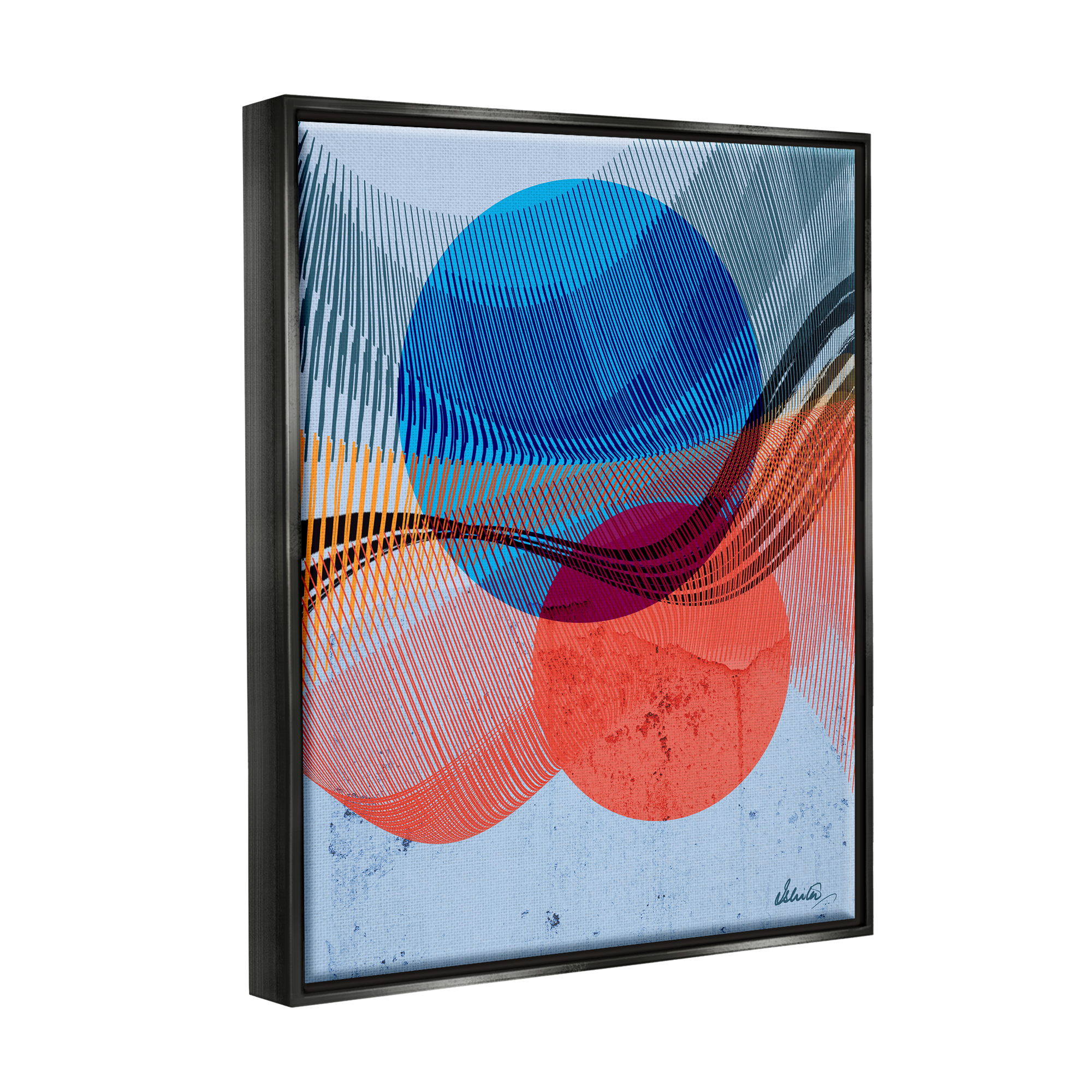 Stupell Industries Modern Circle Patterns Abstract Painting Black Floater Framed Canvas Art Print Wall Art, 25 x 31