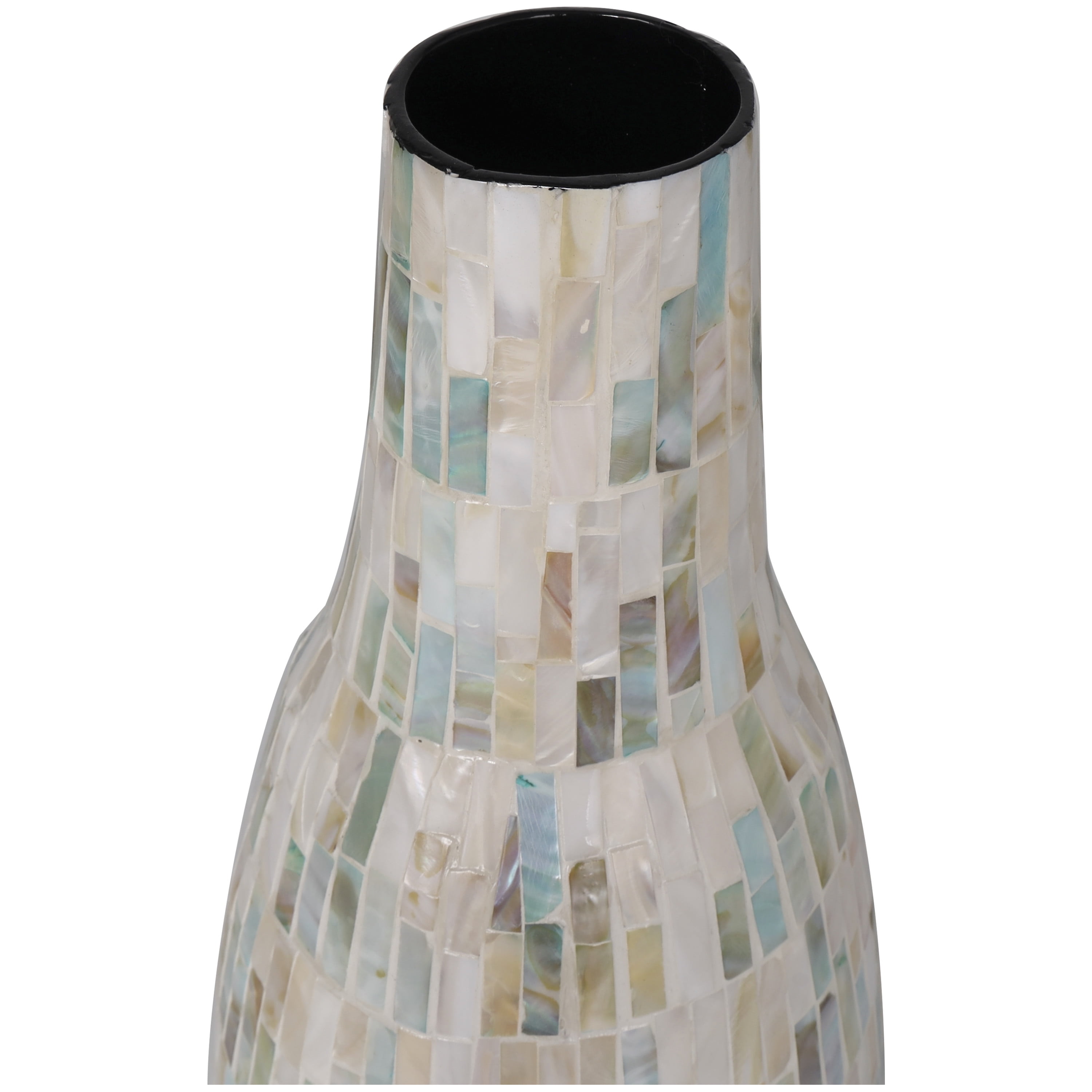 DecMode 21" Handmade Mosaic Inspired White Mother of Pearl Vase with Pastel Blue and Pink Accents