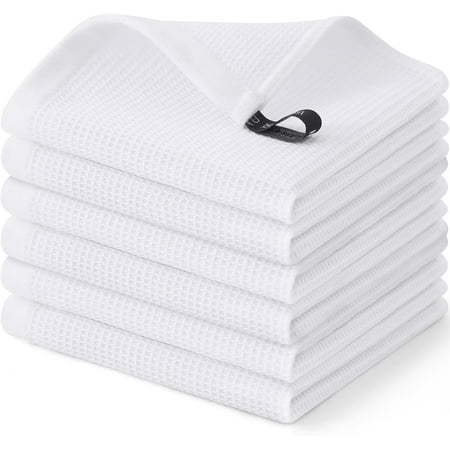 

ARCOCO-100% Cotton Waffle Weave Dish Cloths - 6 Pack Soft and Absorbent Dish Towels - 12 x 12 Inches Quick Dry Dish Rags - White