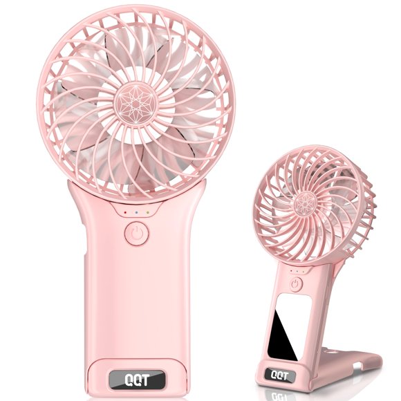 Ventilador portátil QQT Mini con batería portátil de 20 horas con espejo rosa