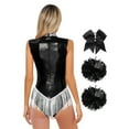 thumbnail image 2 of Alvivi Women Metallic Sleeveless Tassel Bodysuit Cheerleading Uniform Cheer Leader Outfits Black L, 2 of 7
