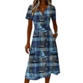thumbnail image 4 of Halloween Vacation Dresses for Women Casual Midi Dress V Neck Short Sleeve A Line with Halloween Print Fall Halloween Party Daily Outfit, 4 of 5