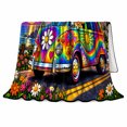 thumbnail image 2 of Retro Rainbow Van Beach Sunset, Peaceful Pet Portrait Pattern, Warm Flannel Blanket for Living Room and Bedroom, Dog Lovers Just Because Gift, Pet Lover Home Decor, 2 of 9