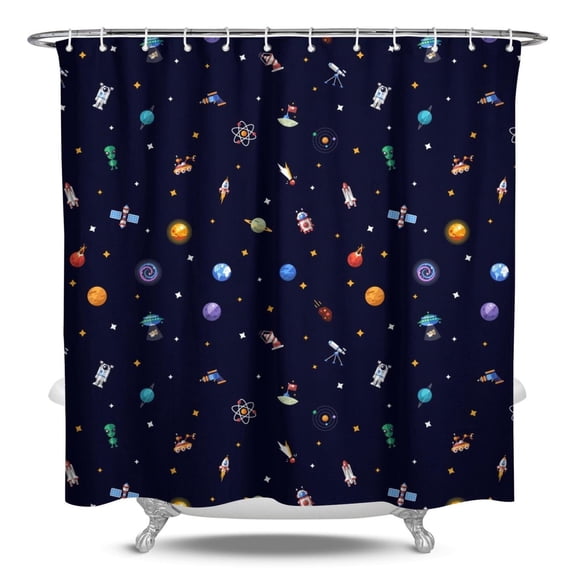 Spacecraft Shower Curtain Outer Space Bathroom Decor Waterproof 84x72 Inch Astronaut Planet Star Constellation Fade-Resistant with Hooks
