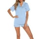 thumbnail image 1 of MKLEKYY conjunto de Pijama de Mujer de Mezclilla Corta, conjunto Casual de Dos Piezas, Top de Manga Corta y Pantalones Cortos, Pijama Suave con Bolsillo En El Pecho, 1 of 4