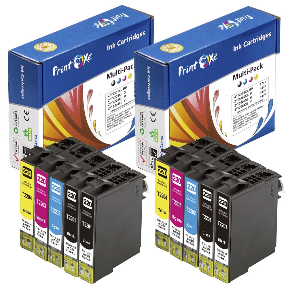 Printoxe® T220xl Reman 10 Ink Cartridges T220 Of 4 Bk T2201 2 Cyan T2202 2 Magenta T2203 9218