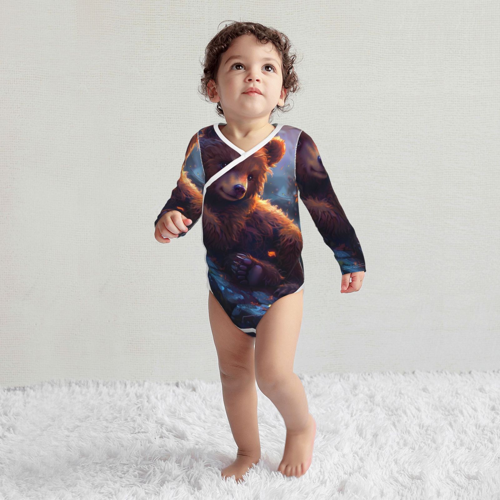 Xecao Lazy Stone Bear Print Baby unisex-baby Cotton Long-sleeve Bodysuits-2 Years