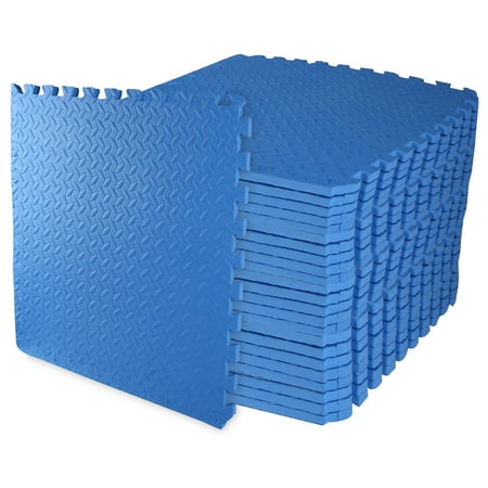 Everyday Essentials 3/4&quot; Thick Flooring Puzzle Exercise Mat with High Quality EVA Foam Interlocking Tiles, 24 Piece, 96 Sq Ft, Blue