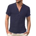 thumbnail image 1 of Verano De Los Hombres Camisetas Casual Algodón Lino Cuello En V Manga Corta Tops S-5XLpangjing, 1 of 4