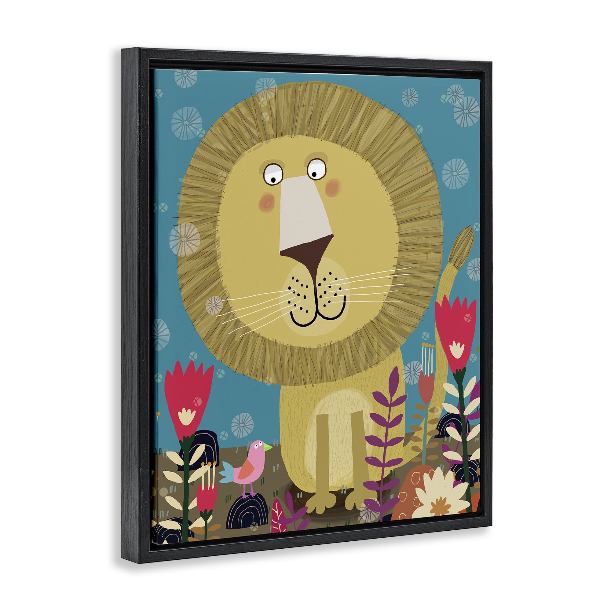 Stupell Industries Boho Lion & Flowers Black Framed Floater Canvas Wall Art, design by Carla Daly
