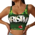 thumbnail image 3 of Goofa Merry Christmas Printed Sports Bras for Women, High Impact Running Bra Workout Crop Tank Tops Longline Sports Bra Push up-Large, 3 of 9