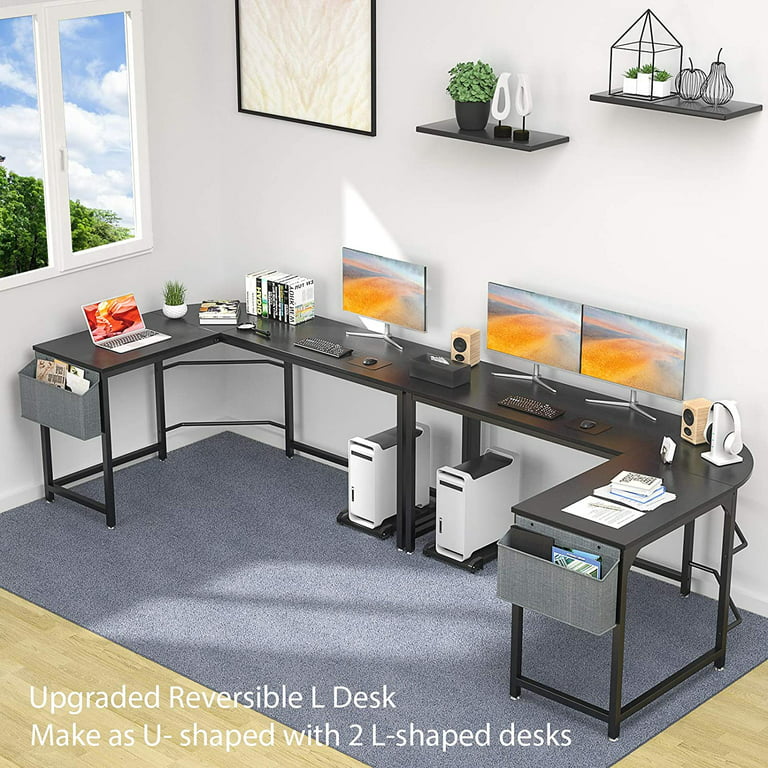 Foxemart L Shaped Desk Corner Desk 58 Computer Gaming Desk PC Table  Writing Workstation for Home Office, Large L Study Desk 2 Person  Multi-Usage