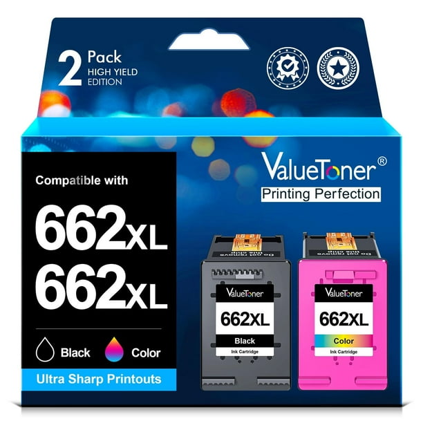 Cartucho de Tinta Valuetoner 662XL Negro y Color de Mayor Capacidad Compatible con HP DeskJet Ink Ad