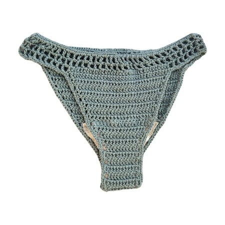 HYSYSB Thong Bathing Suit for Women bikini Bottoms for Women side Tie Bikini Bottom ruched Swim Bottoms ladies Handmade Crochet Bikini Shorts Belt Lined Knitted Swim bikini Shorts Army Green S