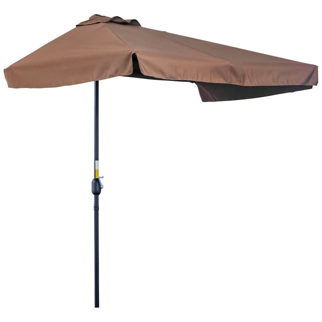 Outsunny Parasol Demi-Parasol de Patio 7,5 Pi Pare-Soleil, Manivelle, Café