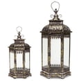 thumbnail image 2 of Melrose Set of 2 Antique Style Pewter Gray Decorative Glass Pillar Candle Lanterns 34", 2 of 2
