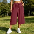 thumbnail image 3 of BUIGTTKLOP Womens Capri Pants Baggy Cargo Wide Leg Cropped Sweatpants Drawstring Casual Jogger with Pockets, 3 of 8
