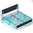 thumbnail image 3 of Homieasy Queen Size Bed Frame with Upholstered Headboard, Platform Bed with Charging Station and RGB LED Lights, Heavy Duty Metal Slats, Noise Free, No Box Spring Needed, Black, 3 of 8