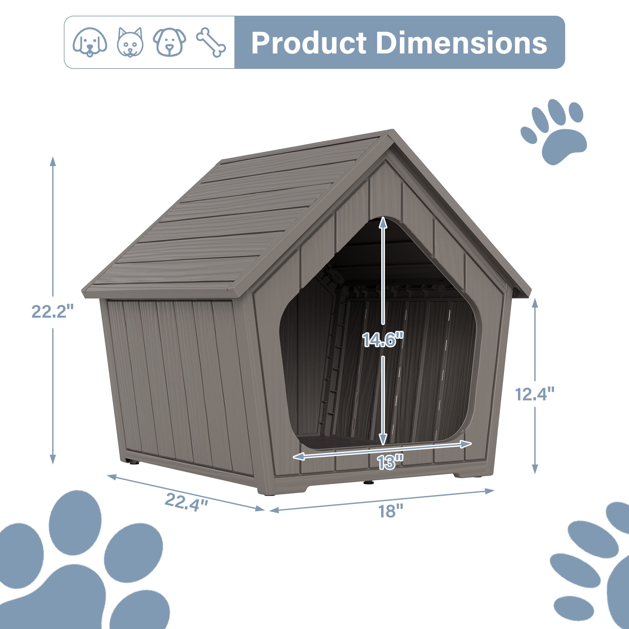 LHBcraft Outdoor Cat House,Weatherproof Resin Cat Shelter for Stray & Feral Cats,Durable All-Season Pet House for Indoor & Outdoor,Gray