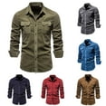 thumbnail image 3 of Men's Corduroy Shirt Casual Long Sleeve Button Down Lightweight Shirt Solid Color Regular Fit Shacket Jacket with Pocket, 3 of 3